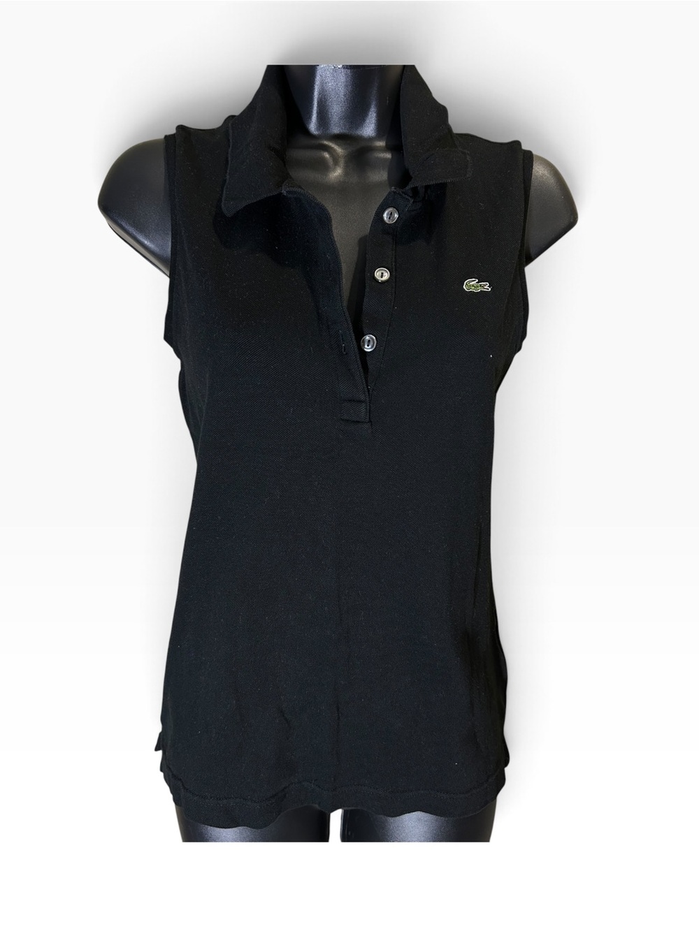 Lacoste Black Sleeveless Polo Top with Crocodile Logo